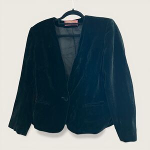 Vintage 90s Worthington Black Velvet Blazer Women's Single Button Jacket Short
